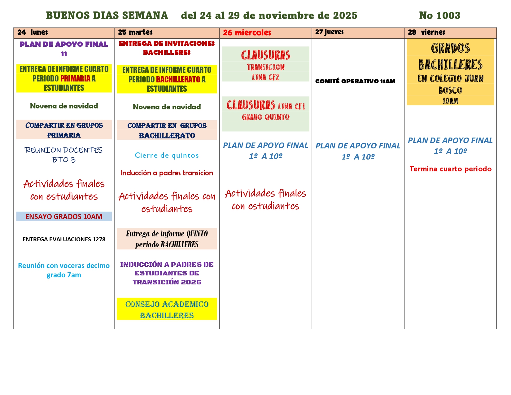 ACTIVIDADES  DE LA ULTIMA SEMANA DEL CUARTO PERIODO